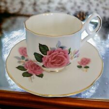 Vtg Royal Dover England Porcelain English Pink Rose Teacup Saucer Shabby Chic   picture