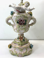 VERY NICE RARE VINTAGE LARGE CAPODIMONTE TABLE LAMP ROSES AND CHERUB #1 picture