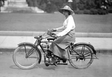 1918 Young Woman Riding a Motorized Bicycle Old Photo 13