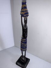 Vintage HandCarved Carved Wooden African Woman Skillfully Decorated In Beads picture