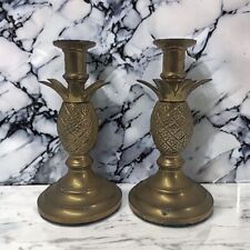 Brass Pineapple Candle Holders Pair 8.25x4.25 Inch Taiwan picture