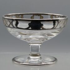 Antique Silver Deposit Glass Pedestal Open Salt Cellar Round Large Art Deco picture