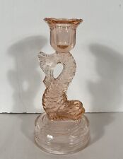 Vtg TIFFIN Pink KOI FISH DRAGON Depression Glass Candlestick Holder 7.75”H picture