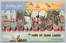 Minnesota, Large Letter Greetings, Fishing 10,000 Lakes, Vintage Postcard picture