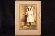Young School Girl 1st Holy Communion Antique Photo Cabinet Card V14 picture