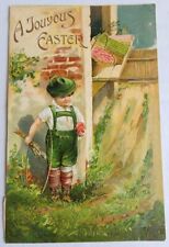 Antique 1910 A Jouyous Easter Embossed Posted Little Boy Literhosen Fruit... picture