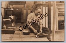 Real Photo Closeup Man Preparing Fish For Frying At Rustic Cabin RP RPPC I-328 picture