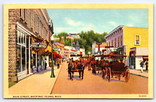 Postcard Mackinac Island Michigan Main Street Horse Carriages Post Office  A21 picture