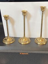 3 VINTAGE SINGLE STEM ORNATE BRASS CANDLE HOLDERS picture