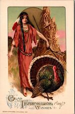 Vintage 1910s Thanksgiving Wishes John Winsch Native American Lady Turkey J3 picture