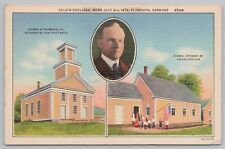 Linen~School & Church Of Calvin Coolidge & Fam~Plymouth VT~CW Hughes & Co~Vtg PC picture