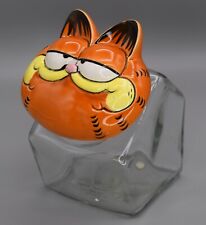 Vintage Garfield Smile Enesco Cat Jim Davis Ceramic Glass Cookie Candy Jar 1980s picture