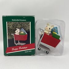 Vintage 1989 Hallmark Keepsake Ornament Hoppy Holidays Bunny in Shopping Cart picture