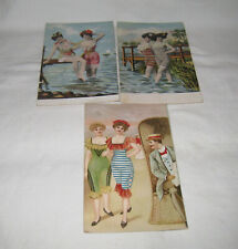 3 UNCOMMON 1907-15 BATHING BEAUTY POSTCARDS BEAUTIFULLY EMBOSSED LITHO WOMAN IN  picture