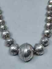 Unusual Vintage Navajo Silver Pearl Native American Bench Bead Necklace Sterling picture
