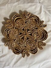 Vintage Straw Raffia Rattan Woven Trivet Boho Woven Coiled Circle Floral picture