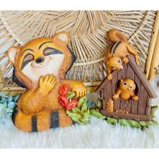 Pair of Vintage 1977 Homco Syroco Woodland Creatures Wall Hangings Raccoon picture