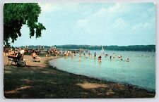 Conesus Lake New York~Beach~Bathing & Boating~Dock~1950s Postcard picture