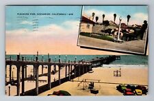 Oceanside CA-California, Pleasure Pier, Colorful Cars, Vintage Postcard picture