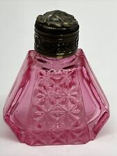 Vintage Czech Mini Perfume Bottle Pink Glass Metal Dauber Cap Empty T8 picture