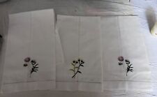 3 Lovely Embroidered Flowers Cotton Hand Towels Unused picture