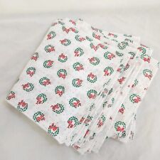 12 Vintage Christmas Wreath Cloth Napkins Holly Leaves Red Bow Confetti Fabric picture