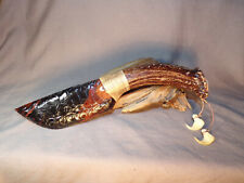 Triple Flow Obsidian Cody Knife with Bob Cat Claws Flint Knapping Black Powder picture