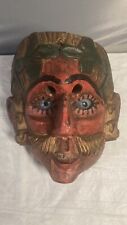 Vintage Guatemalan Hand Carved Wooden Mask Piercing Glass Eyes Home Decorative picture