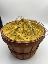 Mid Century Fabric Lined Apple Bushel Harvest Basket With Handle Vintage picture
