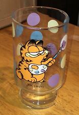 Vintage 70s Garfield Glass Large Tumbler Painting Polka Dots 32oz picture