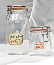 Vintage Triomphe Arc France  Glass Jars Canister w/Hinged Metal Bale Lid picture