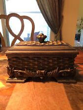 Vintage Carved Jewelry Box Footed Bronze Look Black Interior Intricate GREAT picture