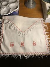Antique 1920s Hand Embroidered Redwork Linen Laundry Bag~Monogram H M B~Germany picture