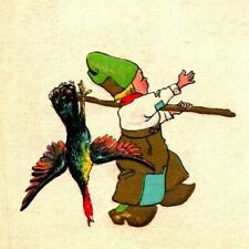 Dutch Comic Child w Dead Pheasant 1913 Thanksgiving Postcard picture