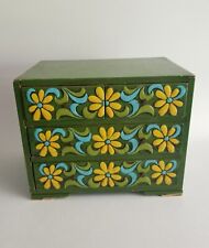 Vintage Green Wood Flower Carved Trinket/Jewelry Box With Drawers  picture
