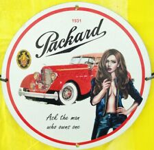 PACKARD AUTHORIZED SERVICE OIL GAS STATION GARAGE PINUP PORCELAIN ENAMEL SIGN. picture