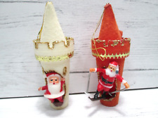 Flocked Christmas Ornament Ice Cream Cone Castle Tower Santa Diorama Kitsch Vtg picture
