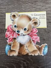 Vintage Birthday Card To Grandson Hallmark Bear With Bow, Used picture