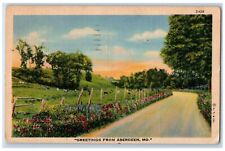 1943 Greetings From Aberdeen Garden Flower Road Field Barn Maryland MD Postcard picture