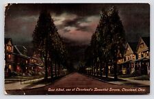 c1907  East 82nd Street Neighborhood Houses at Night Cleveland Ohio OH Postcard picture