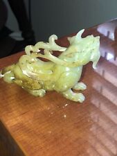 Vintage Chinese Natural Green Hetian Jade Carved Beast Sculpture Statue Figurine picture