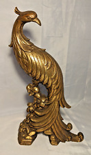 Vintage Syroco Wood Peacock Bird Golden Statue MCM Floral Details 13.5