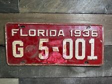 VINTAGE 1936 FLORIDA TAG TRUCK LICENSE PLATE G #5-001 picture