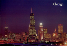 Aerial View Downtown Chicago Lit Up 6.5 X 4.5 Vintage 1990 Unposted Postcard picture