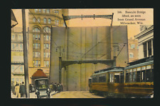 LIFTED BASCULE BRIDGE STREETCARS EARLY AUTOMOBILE POSTCARD MILWAUKEE WI 1914 Pmk picture