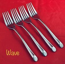 4 TOWLE WAVE DINNER FORKS SLEEK MODERN LUXURY HEAVY DUTY GLOSSY STAINLESS 8 1/8” picture