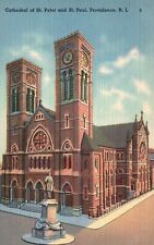 Postcard RI Providence Cathedral of St Peter & St Paul Linen Vintage PC f3600 picture
