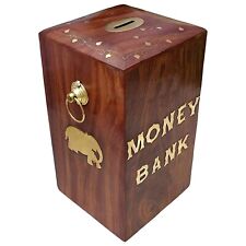 Wooden Piggy/Money Bank ( Size: 8 x 5 inch ) for Kids and Adults (Brown) US picture