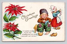 Postcard Christmas Greeting w/ Dutch Characters, Antique E18 picture