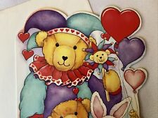 VTG Greeting Card 1990s Valentine 'Be Mine Bears Bunny Jesters Debi Hron Env New picture